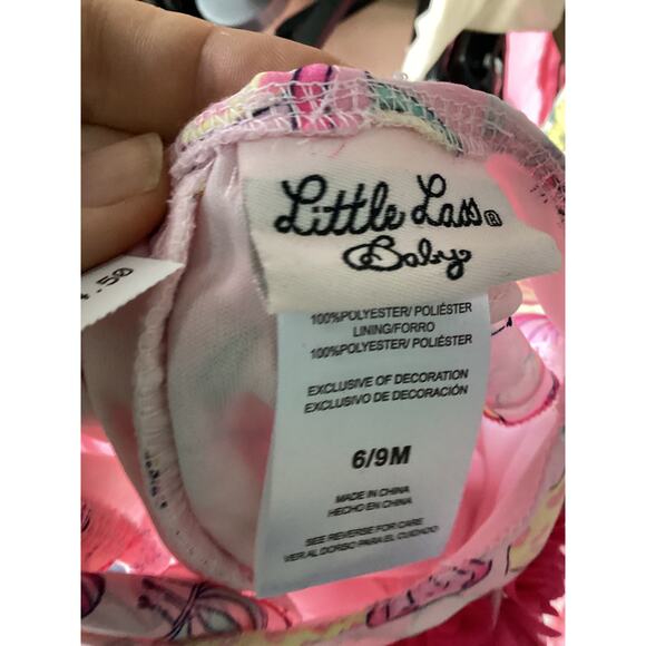 Little lass Baby white sleeveless dress with pink/green - 6-9 months - Picture 2 of 2